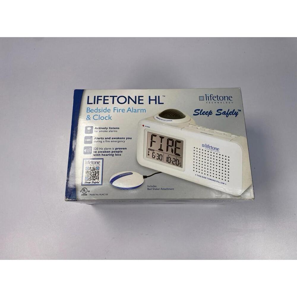 Lifetone HL Bedside Fire Alarm Clock Hearing Loss Alert w/ Bed Shaker